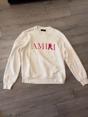 AMIRI White Crewneck Sweatshirt with Black Label
